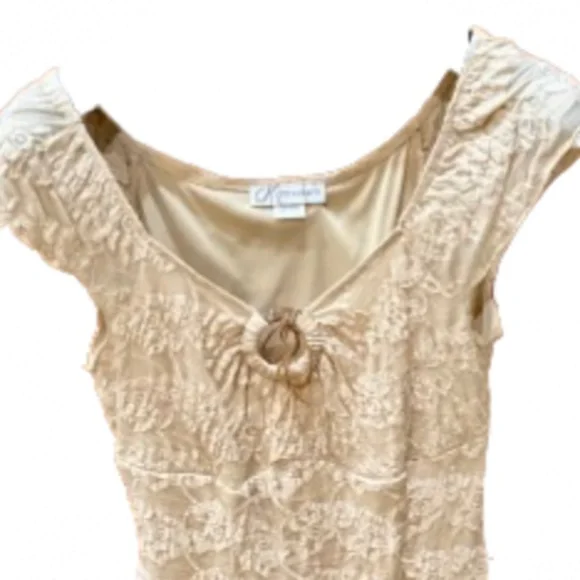 Dressbarn  Beige Stretchy Lace-like On or Off Shoulder Sz Medium - Picture 2 of 9